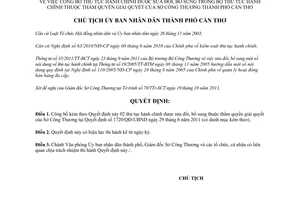 Quyết định 2701/QĐ-UBND năm 2011 thủ tục hành chính Sở Công thương Cần Thơ