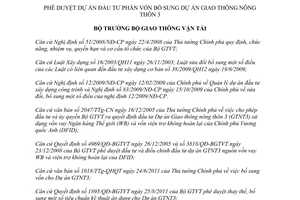 Quyết định 2539/QĐ-BGTVT năm 2011 dự án đầu tư vốn bổ sung dự án giao thông nông thôn 3