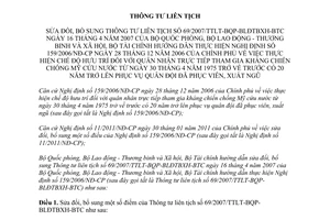 Thông tư liên tịch 190/2011/TTLT-BQP-BLĐTBXH-BTC sửa đổi Thông tư liên tịch 69