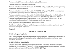 Circular No. 188/2011/TT-BQP guiding the experimental implementation