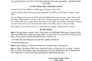 Quyết định 39/2011/QĐ-UBND sửa đổi tổ chức bộ máy Sở Lao động Hậu Giang