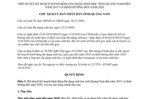 Quyết định 3603/QĐ-UBND kế hoạch hành động đa dạng sinh học tỉnh Quảng Nam