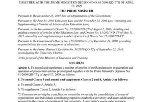 Decision No. 63/2011/QD-TTg amending and supplementing a number of articles