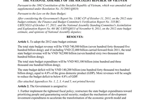 esolution No. 14/2011/QH13  on the 2012 state budget estimate