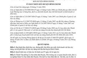 Quyết định 21/2011/QĐ-UBND khu vực, đường phố, địa điểm sản xuất, kinh doanh