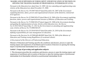 Circular No. 52/2011/TT-BGDDT defining on the conditions and dossiers, process