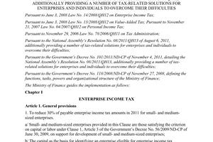 Circular No. 154/2011/TT-BTC  guiding the government’s Decree No. 101/2011/ND-CP