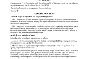 Law No. 01/2011/QH13 Law on Archives