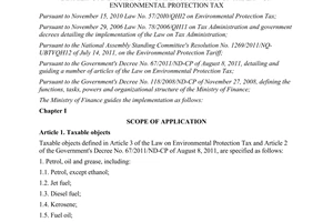 Circular No. 152/2011/TT-BTC guiding the Government's Decree No. 67/2011/ ND-CP