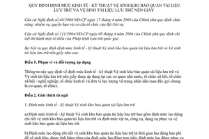 Thông tư 15/2011/TT-BNV định mức kinh tế - kỹ thuật Vệ sinh kho bảo quản