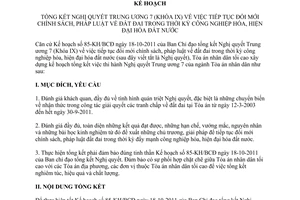 Kế hoạch 172/KH-TANDTC tổng kết Nghị quyết Trung ương 7 (Khóa IX)