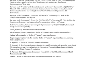 Circular No. 156/2011/TT-BTC promulgating the list of Vietnam's imports and expo