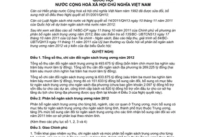 Nghị quyết 16/2011/QH13 phân bổ ngân sách trung ương năm 2012