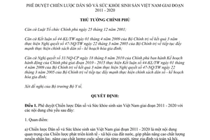 Quyết định 2013/QĐ-TTg  phê duyệt Chiến lược Dân số và Sức khỏe sinh sản