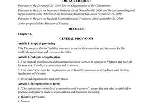 Decree No. 102/2011/ND-CP on liability insurance in medical examination