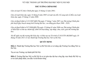 Quyết định 2016/QĐ-TTg thành lập Trường Đại học Nội vụ Hà Nội