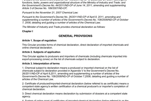 Circular No. 40/2011/TT-BCT  on chemical declaration