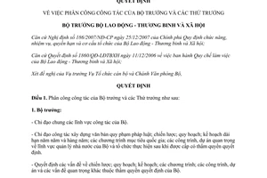 Quyết định 1473/QĐ-LĐTBXH phân công công tác bộ trưởng, thứ trưởng Bộ Lao động