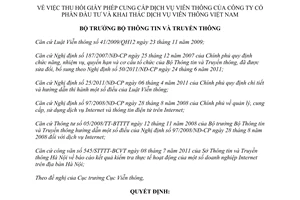 Quyết định 1891/QĐ-BTTTT  thu hồi Giấy phép cung cấp dịch vụ viễn thông