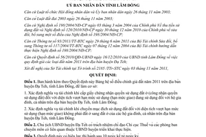 Quyết định 63/2011/QĐ-UBND Bảng hệ số điều chỉnh giá đất năm 2011