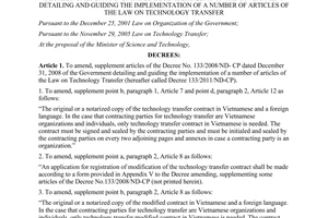 Decree No. 103/2011/ND-CP amending, supplementing some articles of the decree