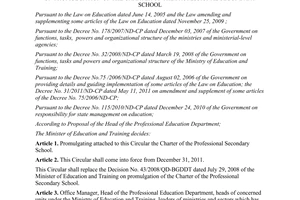Circular No. 54/2011/TT-BGDDT on promulgation of the charter of the professional