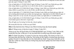 Thông tư 54/2011/TT-BGDĐT Điều lệ trường trung cấp chuyên nghiệp