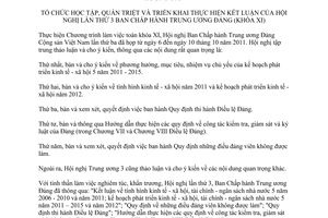 Hướng dẫn 22-HD/BTGTW năm 2011 học tập quán triệt kết luận Hội nghị lần thứ 3 Đảng Khóa XI