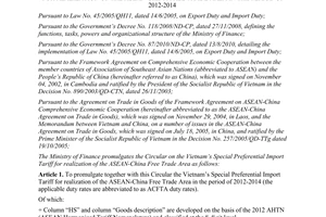 Circular No. 162/2011/TT-BTC on promulgation of the Vietnam’s special preferenti