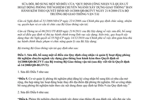 Thông tư 55/2011/TT-BGTVT sửa đổi Quy định công nhận và quản lý họat động phòng