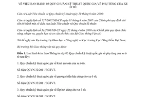 Thông tư 57/2011/TT-BGTVT 03 Quy chuẩn kỹ thuật quốc gia phụ tùng xe ô tô