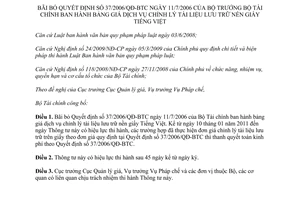 Thông tư 165/2011/TT-BTC bãi bỏ Quyết định 37/2006/QĐ-BTC bảng giá dịch vụ