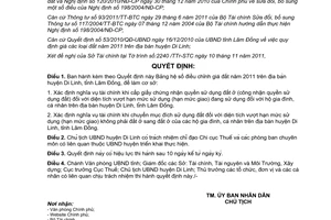 Quyết định 67/2011/QĐ-UBND Bảng hệ số điều chỉnh giá đất năm 2011