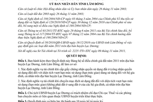 Quyết định 65/2011/QĐ-UBND Bảng hệ số điều chỉnh giá đất năm 2011