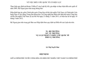 Thông báo hiệu lực của Hiệp định xây dựng Trung tâm Khoa học Công nghệ hạt nhân