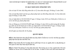 Quyết định 1933/2011/QĐ-UBND kiểm tra và xử lý văn bản quy phạm Phú Yên
