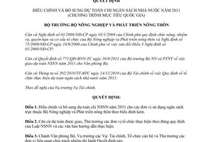 Quyết định 2828/QĐ-BNN-TC  điều chỉnh và bổ sung dự toán chi ngân sách nước