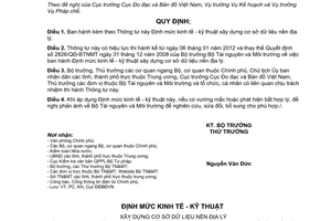 Thông tư 40/2011/TT-BTNMT  Định mức kinh tế - kỹ thuật xây dựng cơ sở