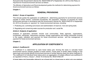 Circular No. 80/2011/TT-BNNPTNT guiding methods for determining payment for fore