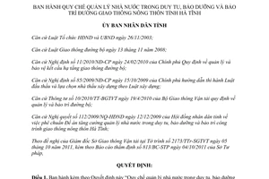 Quyết định 35/2011/QĐ-UBND Quy chế quản lý nhà nước trong duy tu, bảo dưỡng