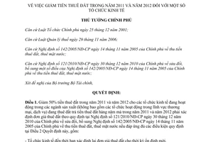 Quyết định 2093/QĐ-TTg  giảm tiền thuê đất trong năm 2011 và năm 2012
