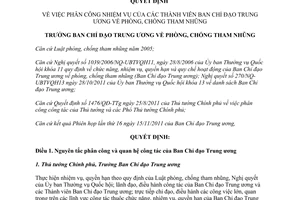 Quyết định 02/QĐ-BCĐ năm 2011 nhiệm vụ của thành viên Ban Chỉ đạo Trung ương