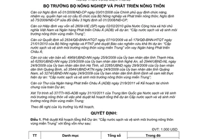 Quyết định 2857/QĐ-BNN-KH phê duyệt Kế hoạch tổng thể Dự án: “Cấp nước