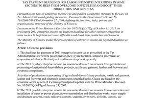 Circular No. 170/2011/TT-BTC guiding the implementation of the Prime Minister’s