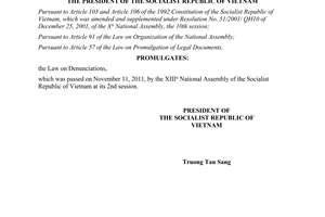 Order No. 12/2011/L-CTN on the promulgation of law