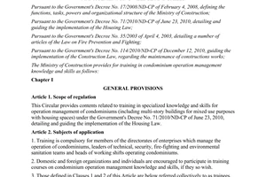 Circular No. 14/2011/TT-BXD  providing for professional training in condominium