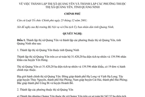 Nghị quyết 100/NQ-CP thành lập thị xã Quảng Yên