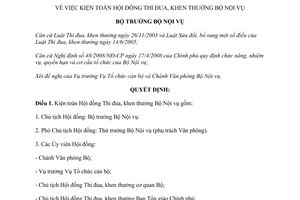 Quyết định 1910/QĐ-BNV năm 2011 kiện toàn Hội đồng Thi đua khen thưởng Bộ Nội vụ