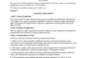 Law No. 05/2011/QH13 on Cipher