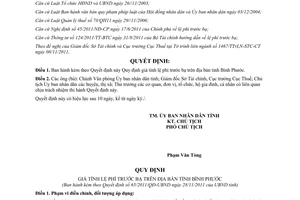 Quyết định 65/2011/QĐ-UBND giá tính lệ phí trước bạ trên địa bàn tỉnh